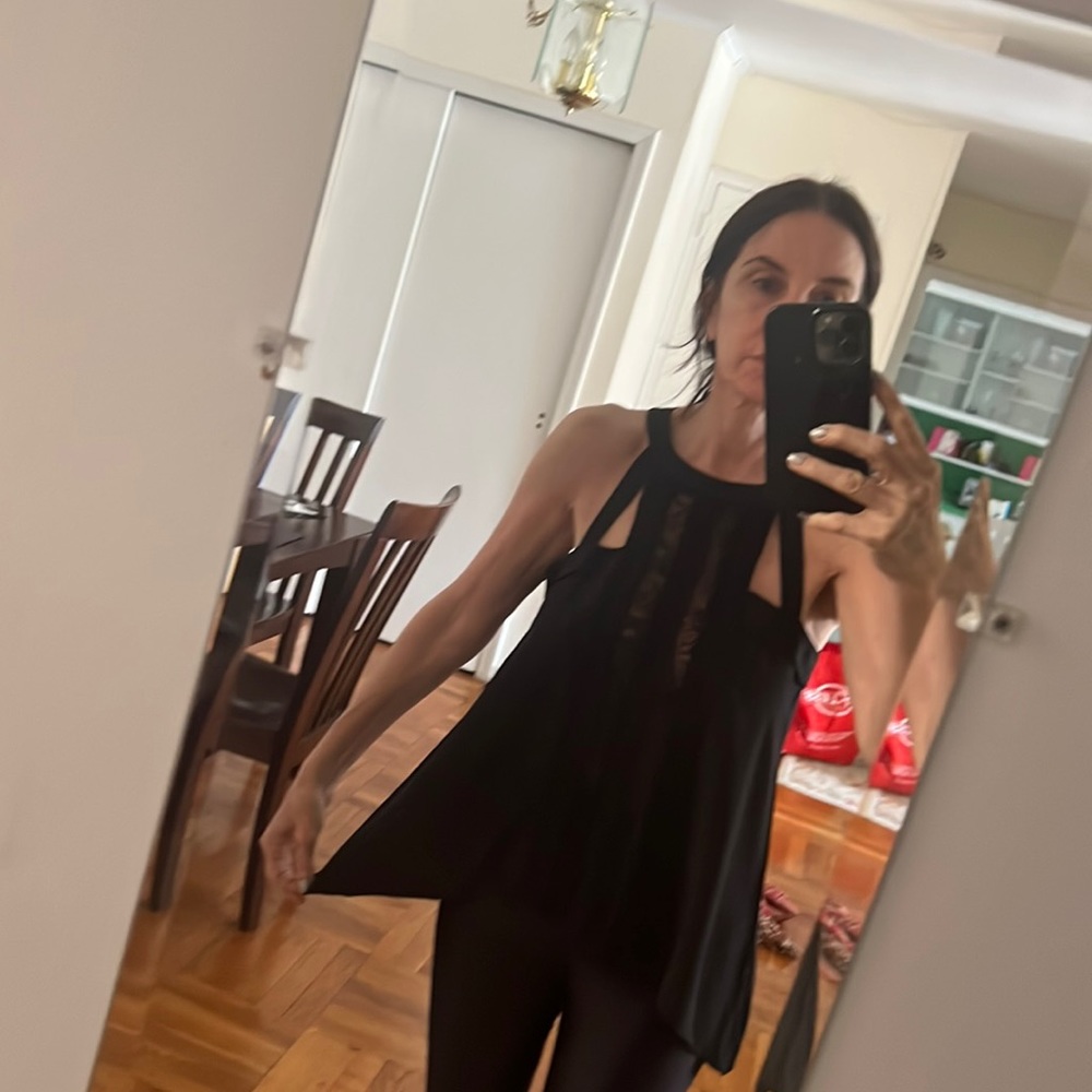 BCBG Asymmetrical Black Silky Sexy Top